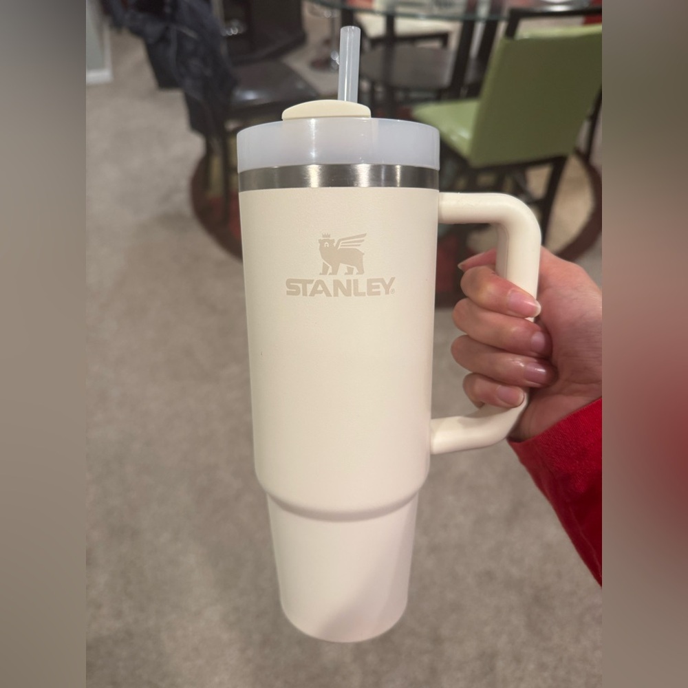 Stanley Cream/White Insulated Tumbler with Handle and Straw